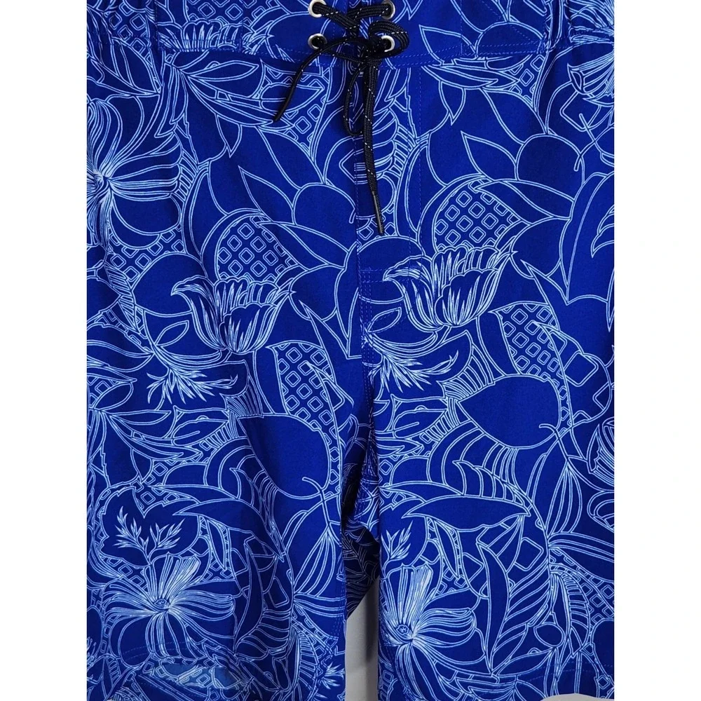 Coolibar Board Shorts Mens Large‎ Cobalt Maui Floral Print UPF50 Lined Hawaiian
